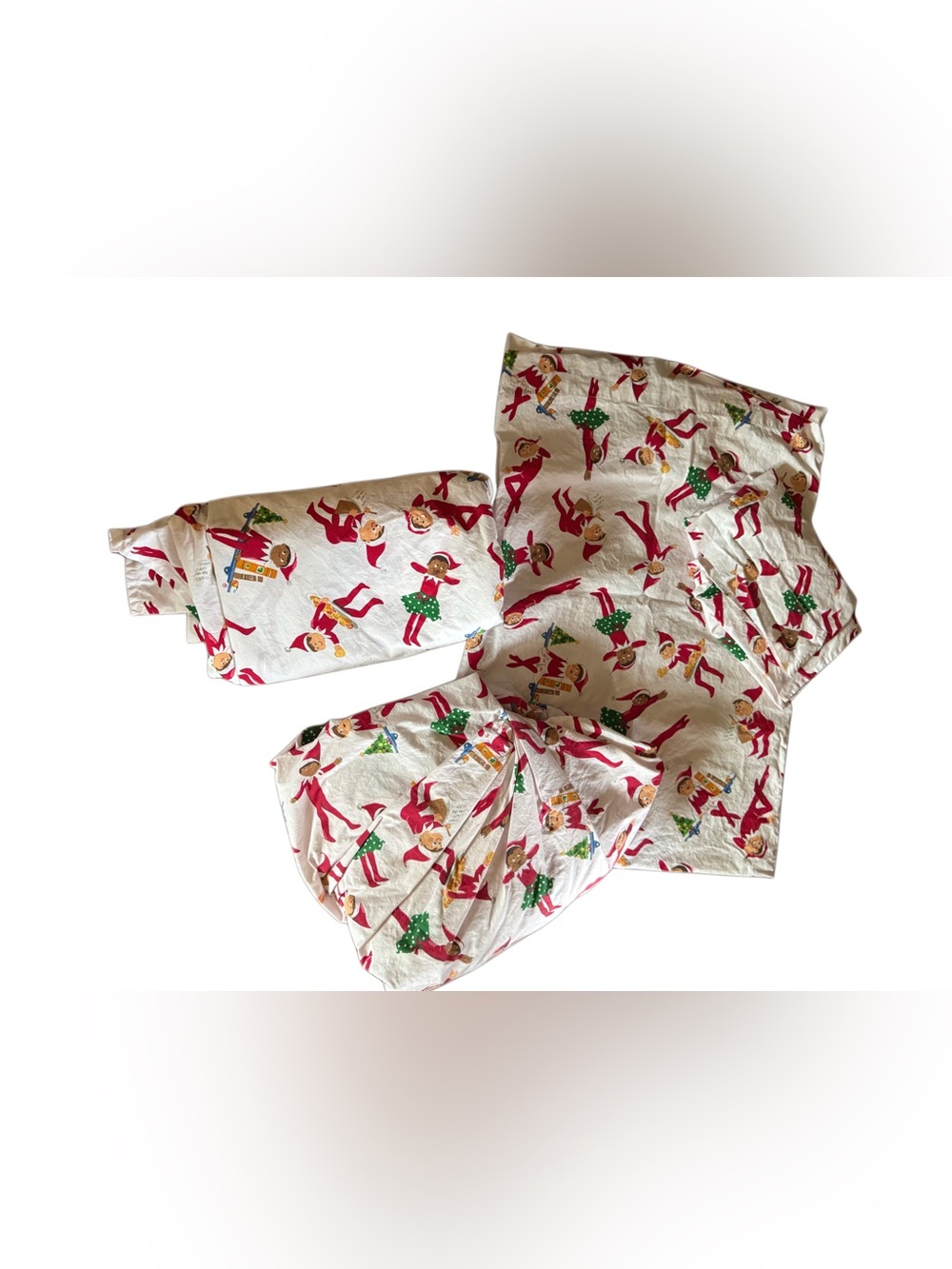 Pottery Barn Kids Elf on the Shelf Queen 100% Organic Cotton Sheet Set EUC